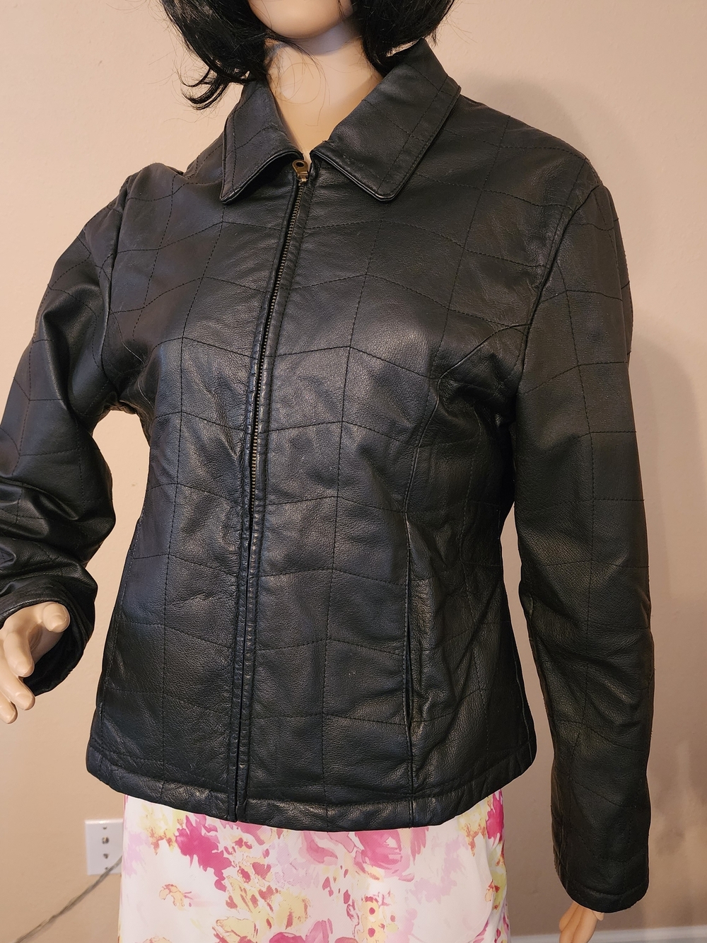 KC Collection Women's Black Quilted Leather Zip Jacket